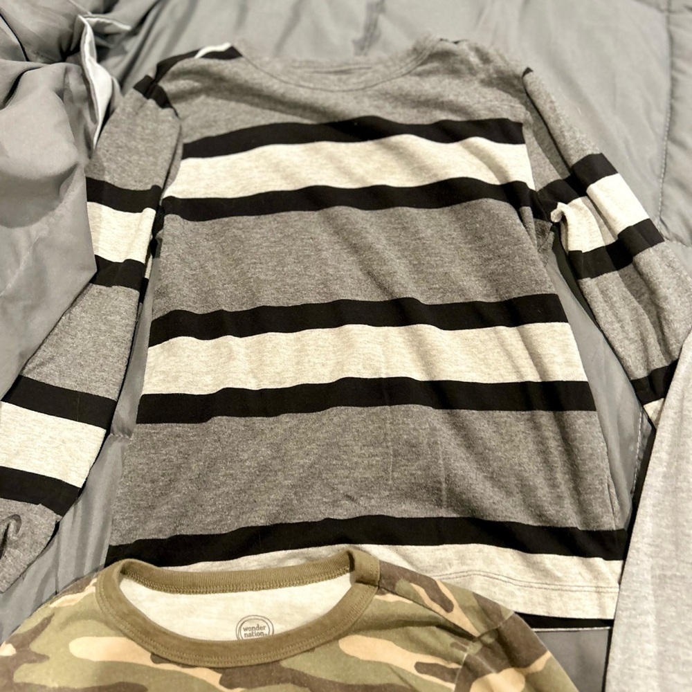 Wonder Nation Boys 6–7 Long Sleeve T-Shirt Bundle 4 Pack Camo Stripes & Solids - Picture 4 of 7